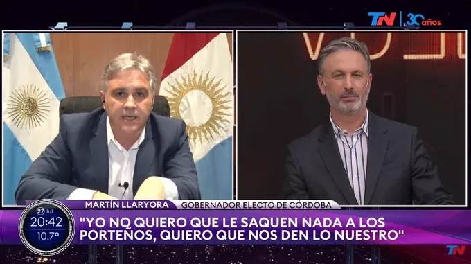 Llaryora brindó una extensa entrevista al canal porteño Todo Noticias (TN).